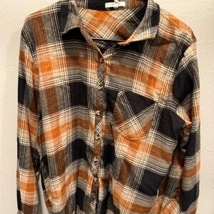 Men's Plaid Shirt - Orange and Black